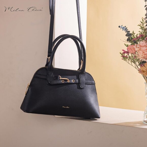 ⚡ Women's Black Shoulder Strap Belted Top Handle Designer Crossbody Satchel Bag - Picture 4 of 8